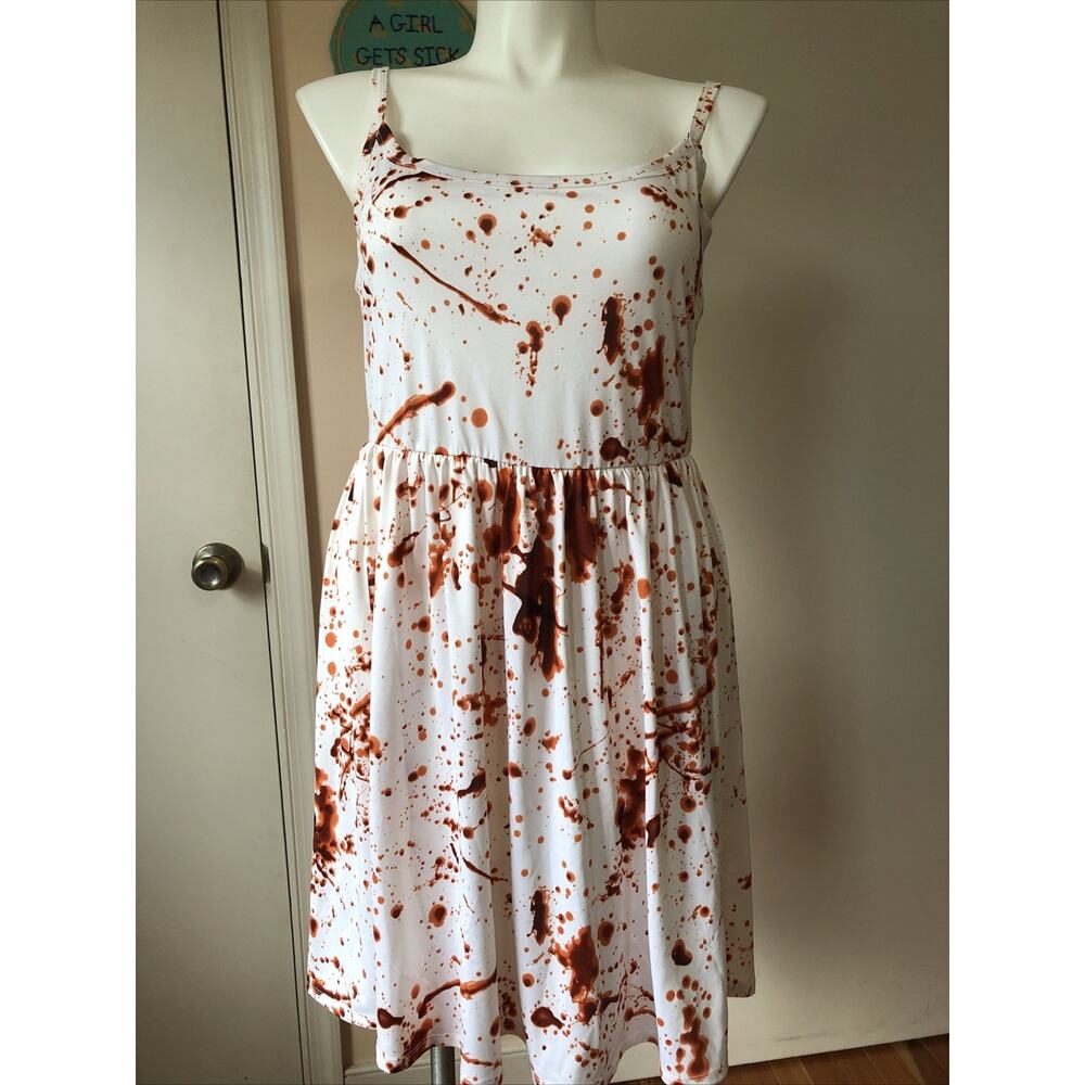 HOT TOPIC BLOOD SPLATTER DRESS OFFICIAL RARE SIZE XL White Red Sleeveless
